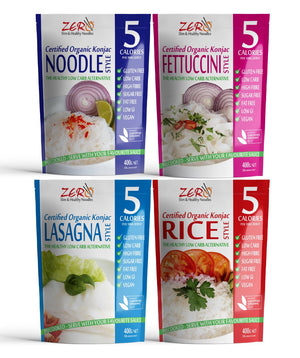 ZERO Noodles 12 All Varieties Pack, Konjac Noodles, Shirataki Noodles made from Glucomannan. Bulk